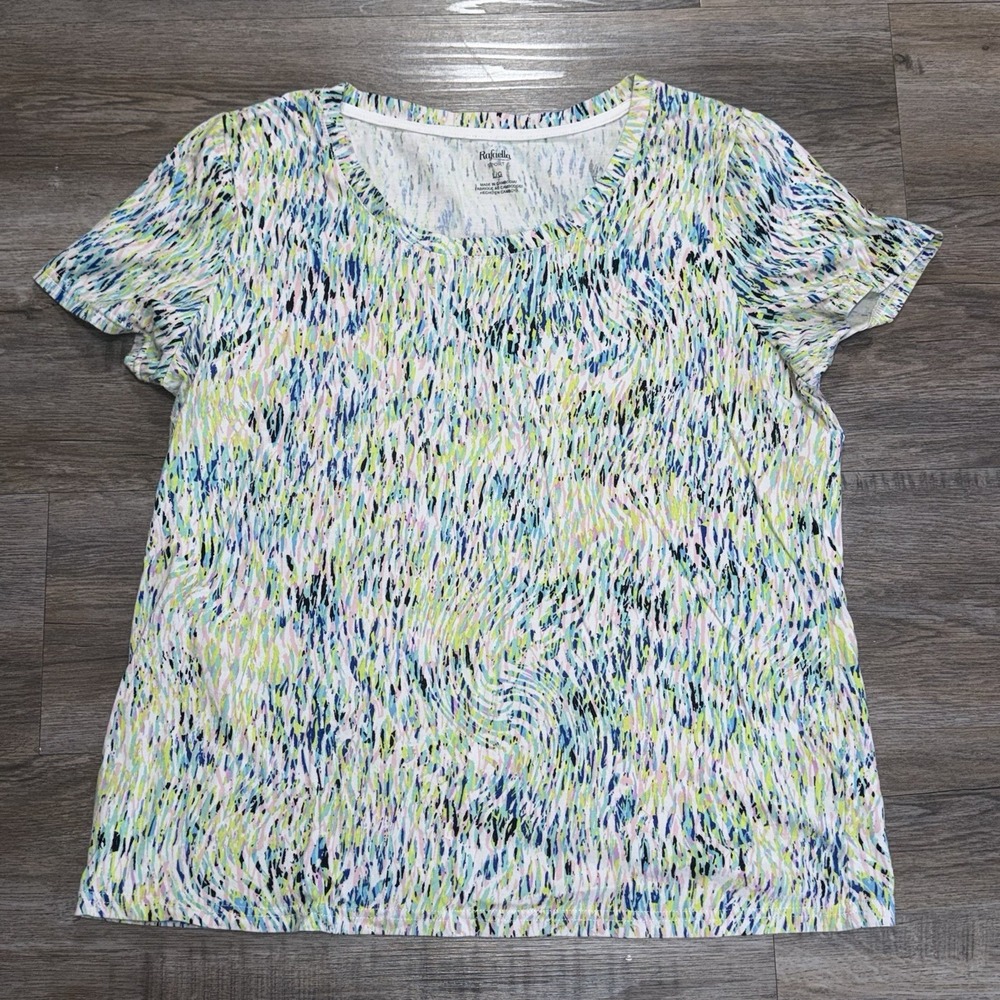 Rafaella Sport Short-Sleeve Top Womens Large Vibrant Multicolor Paint Splatter